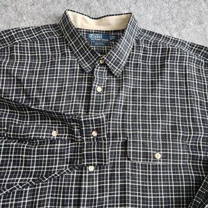 Polo Ralph Lauren Vintage Plaid Hong Kong Button Up Shirt Mens 3LT Black Pockets